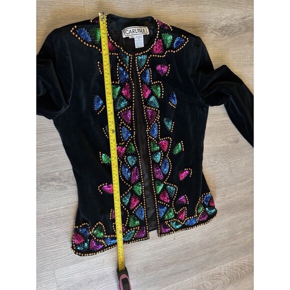 Vtg Ornate Jewels Colorful Sequin Studded Black Velvet Whimsigoth Witch Blazer 4 - Picture 9 of 9